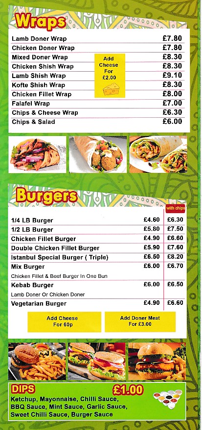 Menu of Istanbul  Pizza Takeaway Aberystwyth