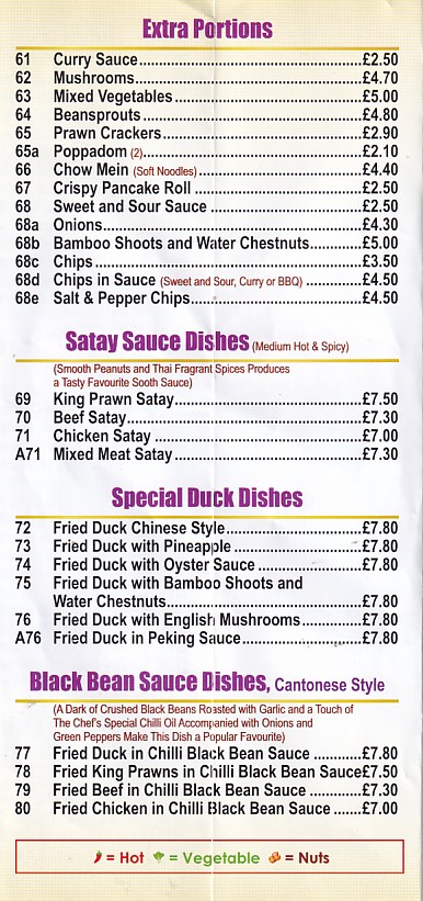 Dragon House Chinese menu, Fishguard