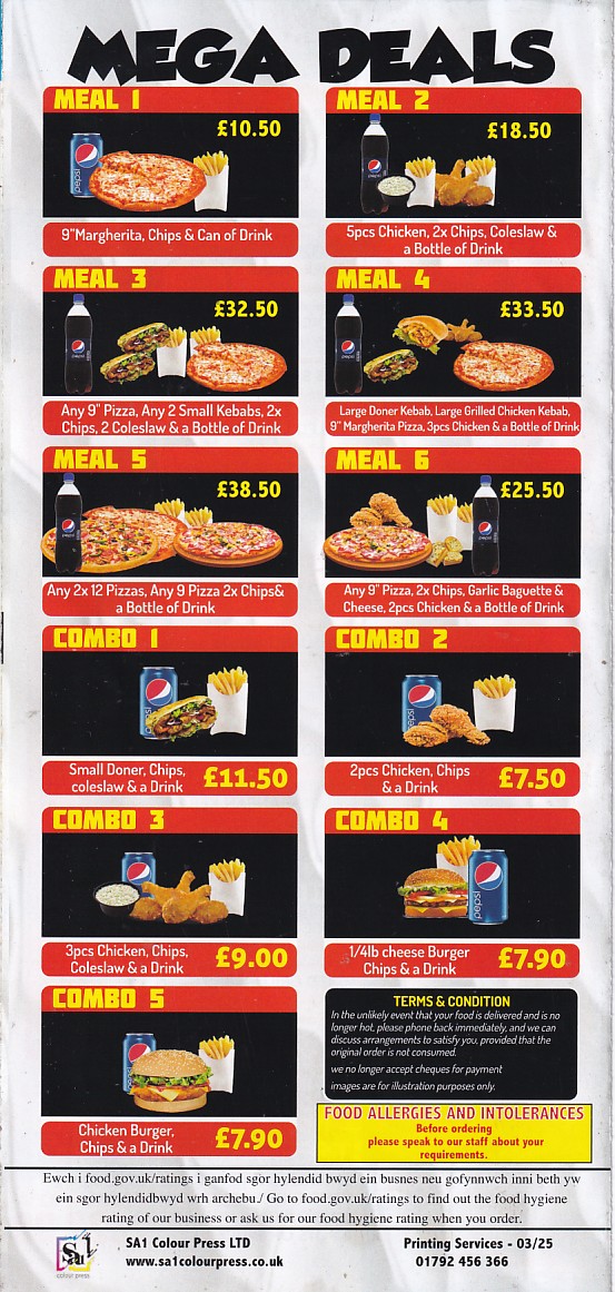 Menu of Fishguard Kebab Pizza
